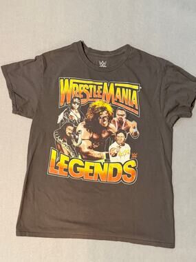 WWE WrestleMania Legends T Shirt Adult Medium Black Ultimate Warrior Bret Hart